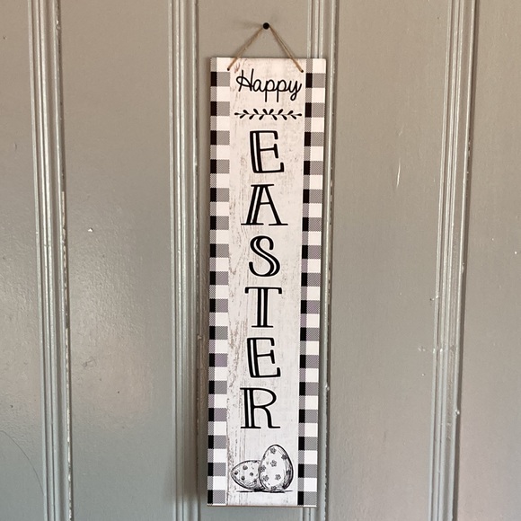 2/$20 NWT Beautiful Black & White Gingham Vertical Happy Easter Decoration Sign - Picture 6 of 12